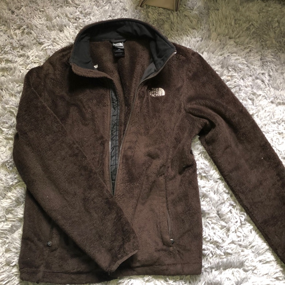 Fuzzy brown north face jacket